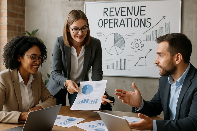 Revenue operations experts collaborating to optimize business processes Revenue operations experts collaborating to optimize business processes